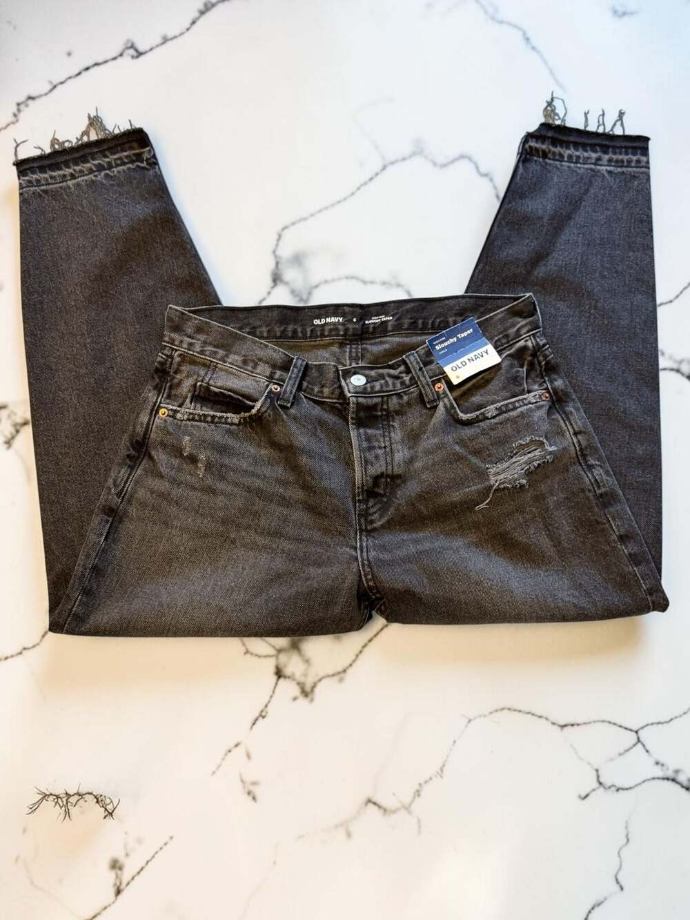 Old Navy High-Rise Slouchy Taper Ankle Jeans Size 6 Distressed Black